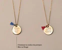 Collier personnalisé plaqué Or 18 carats - Pompon rouge ou bleu|Cadeaux.com Clearance