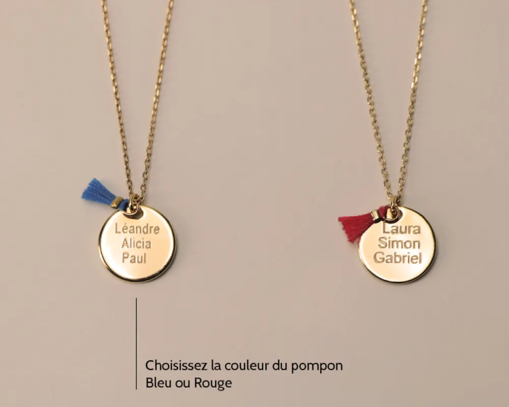 Collier personnalisé plaqué Or 18 carats - Pompon rouge ou bleu|Cadeaux.com Clearance