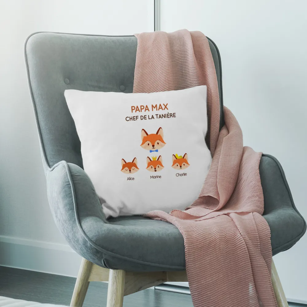 Coussin personnalisé - Papa Renard et sa meute|Cadeaux.com Outlet
