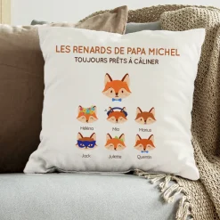 Coussin personnalisé - Papa Renard et sa meute|Cadeaux.com Outlet