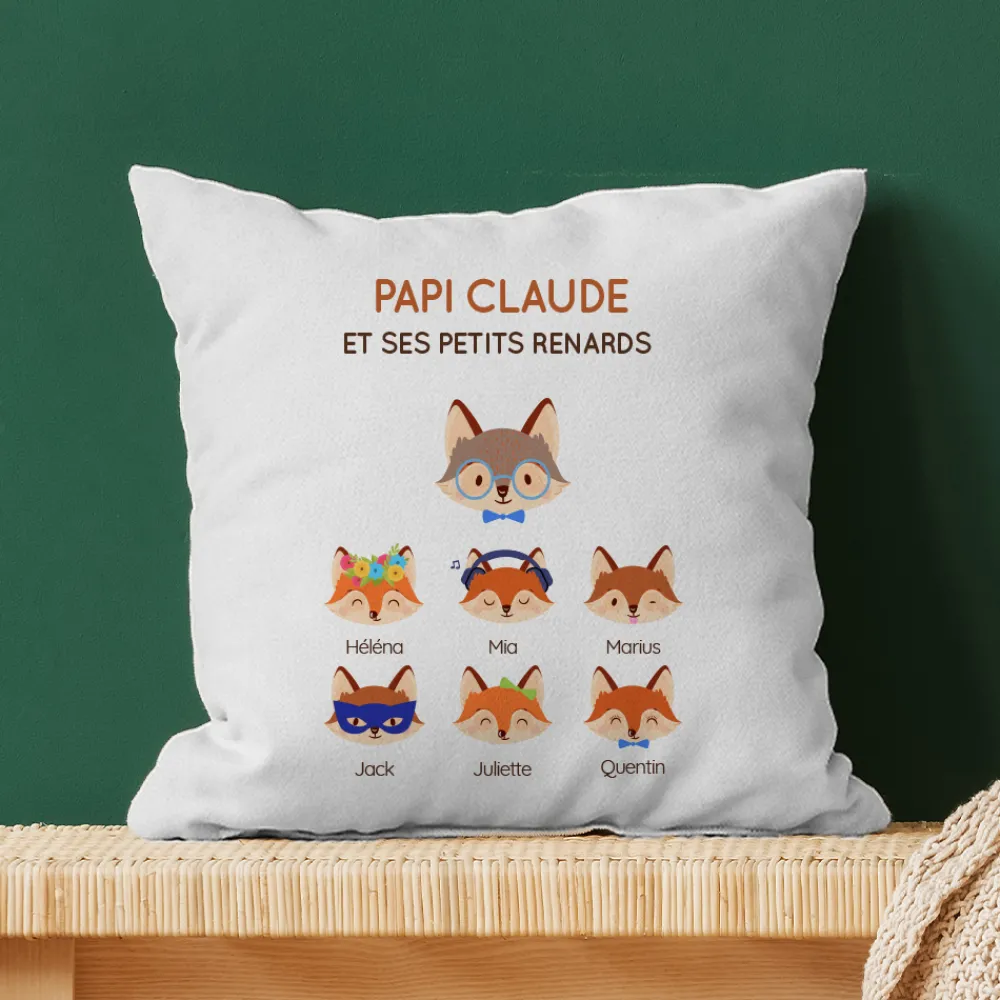 Coussin personnalisé - Papi Renard et sa meute|Cadeaux.com Outlet