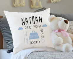 Coussin personnalisé bébé - Naissance Bleu|Cadeaux.com Online