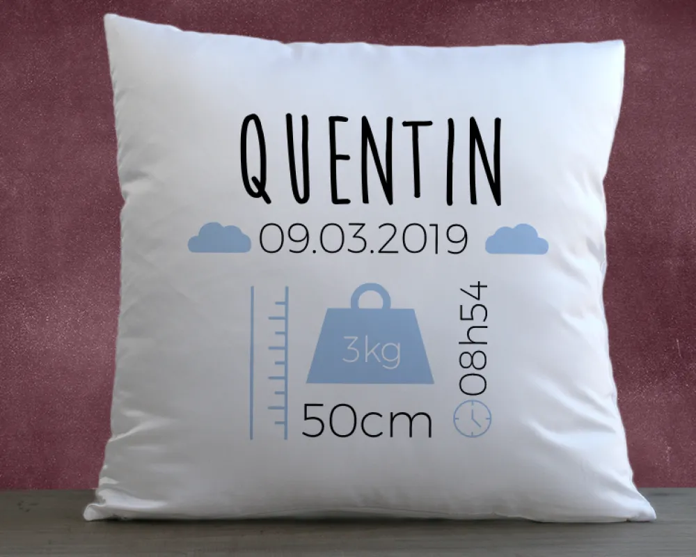 Coussin personnalisé bébé - Naissance Bleu|Cadeaux.com Online