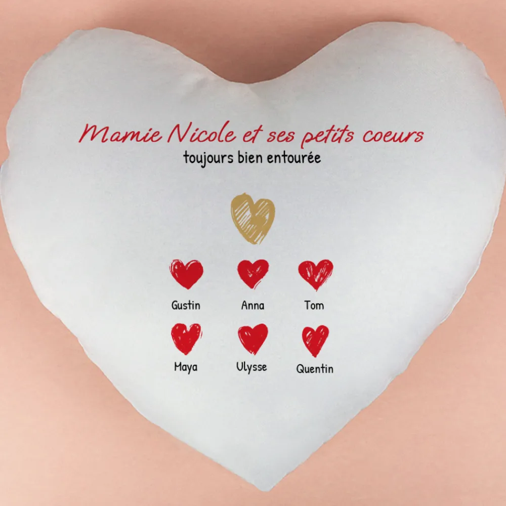 Coussin personnalisé coeur - Mamie et ses petits coeurs|Cadeaux.com Clearance