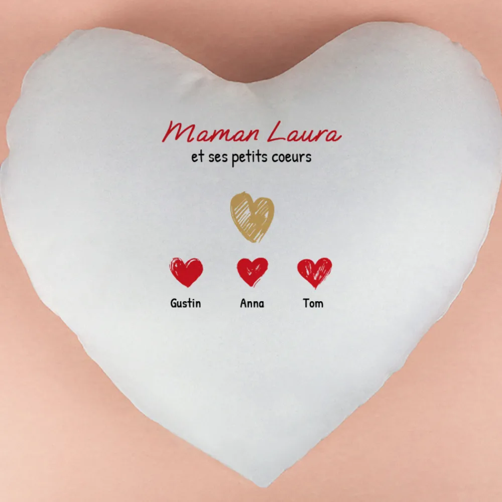 Coussin personnalisé coeur - Maman et ses petits coeurs|Cadeaux.com Best