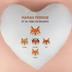 Coussin personnalisé coeur - Maman Renard et sa meute|Cadeaux.com Online