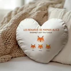 Coussin personnalisé coeur - Maman Renard et sa meute|Cadeaux.com Online