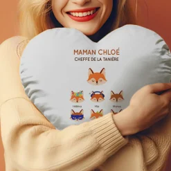 Coussin personnalisé coeur - Maman Renard et sa meute|Cadeaux.com Online