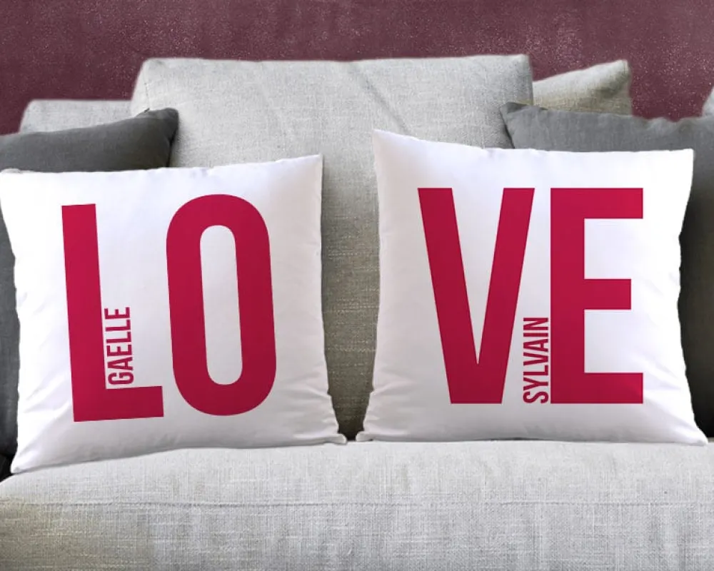 Duo de coussins personnalisés couple - Love|Cadeaux.com