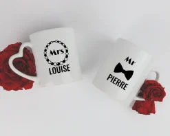 Duo de mugs personnalisés prénoms couple - Mr & Mrs|Cadeaux.com Online