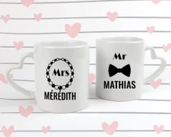 Duo de mugs personnalisés prénoms couple - Mr & Mrs|Cadeaux.com Online