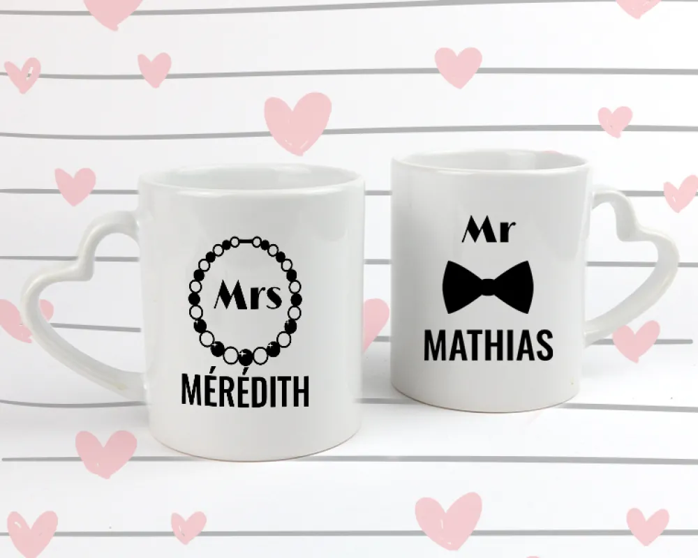 Duo de mugs personnalisés prénoms couple - Mr & Mrs|Cadeaux.com Online