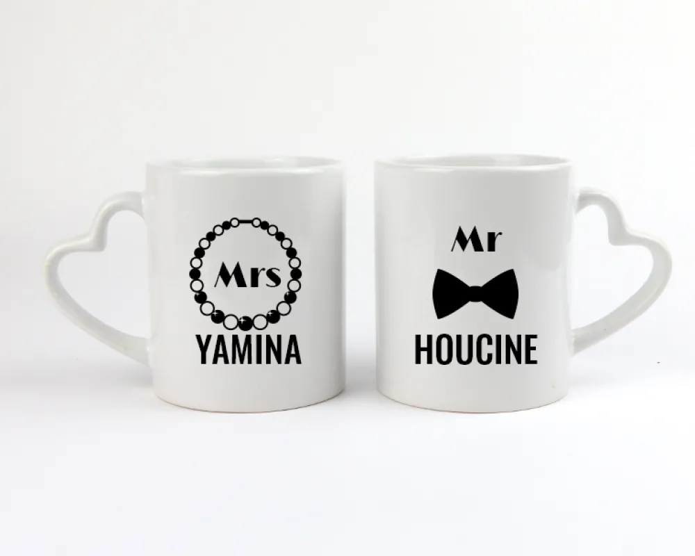 Duo de mugs personnalisés prénoms couple - Mr & Mrs|Cadeaux.com Online