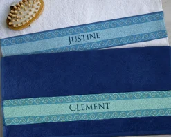 Duo de serviettes blanche et bleue Personnalisables - Mosaïque|Cadeaux.com Best