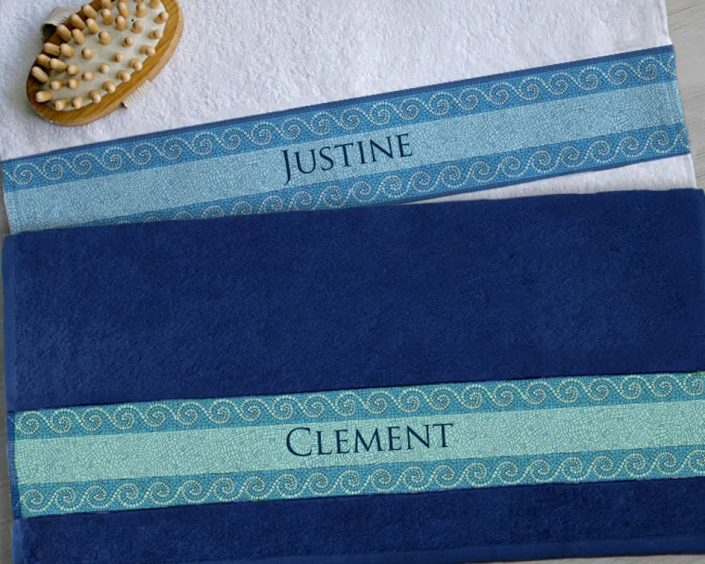Duo de serviettes blanche et bleue Personnalisables - Mosaïque|Cadeaux.com Best