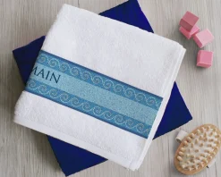 Duo de serviettes blanche et bleue Personnalisables - Mosaïque|Cadeaux.com Best