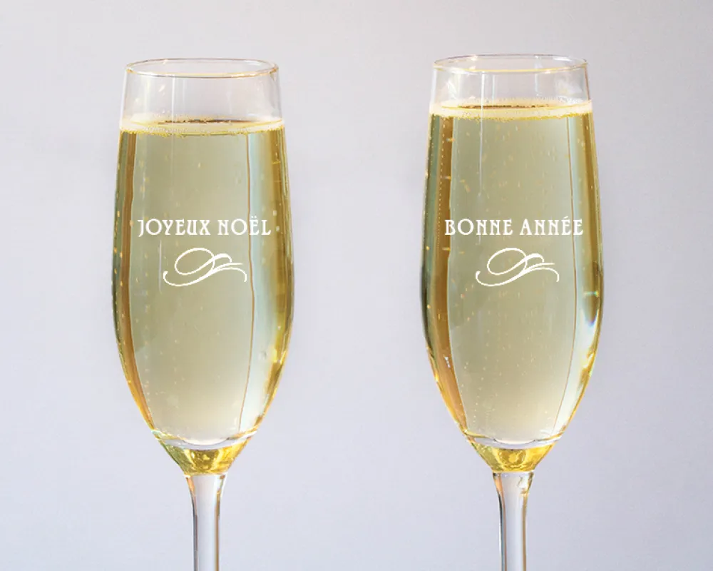 Flûtes à champagne personnalisées - Joyeux Noël et Bonne Année|Cadeaux.com Online