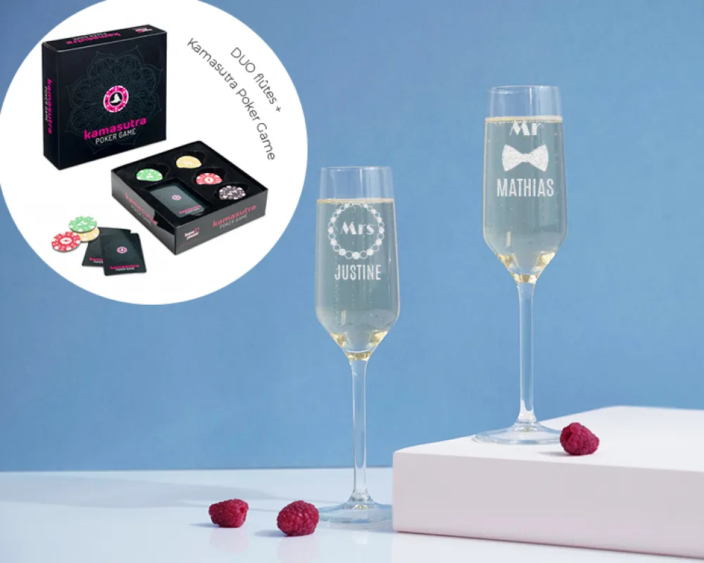 Flûtes à champagne personnalisées - Pack coquin Poker Kamasutra|Cadeaux.com Sale