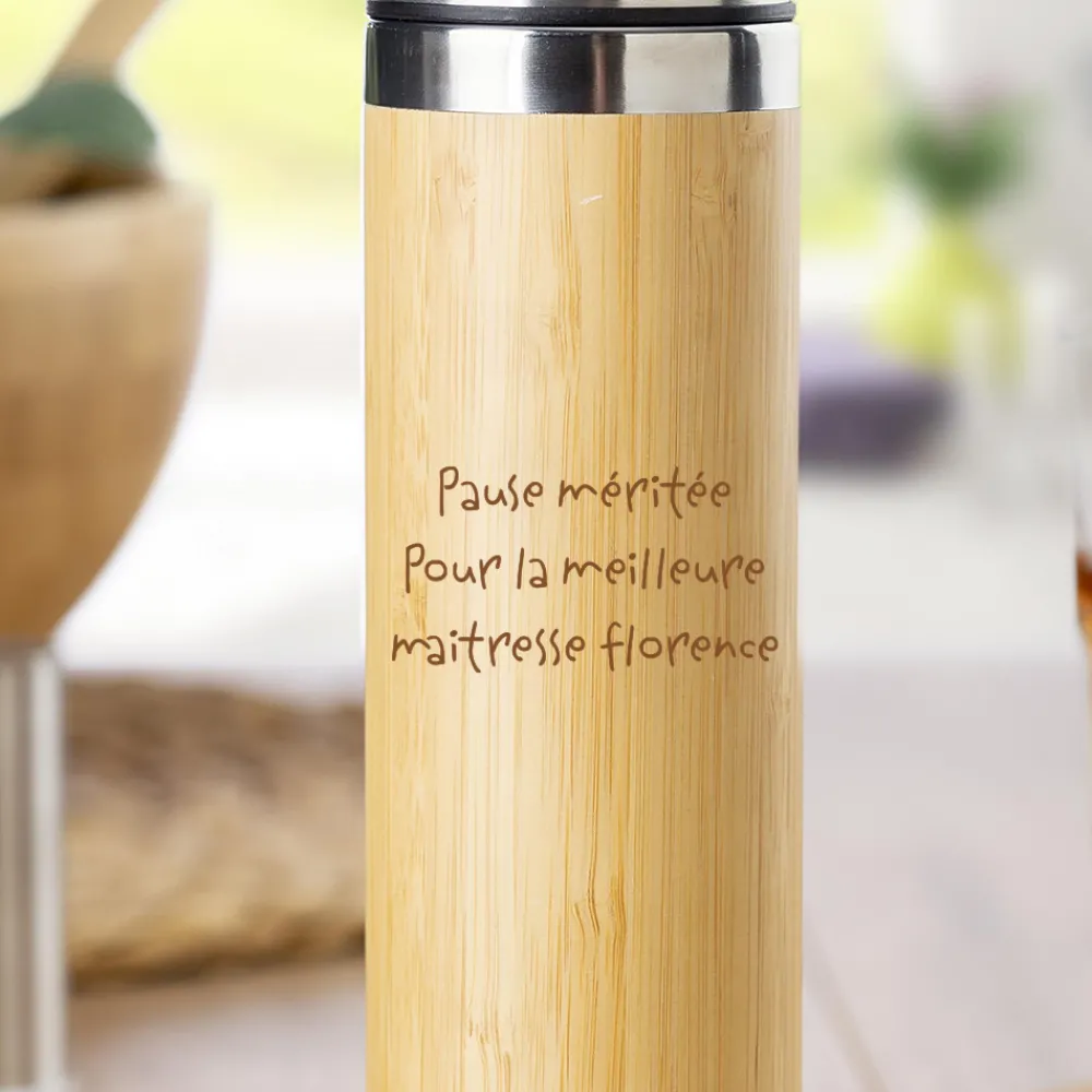 Gourde bambou personnalisée - Mots d'enfants pour maitresse|Cadeaux.com