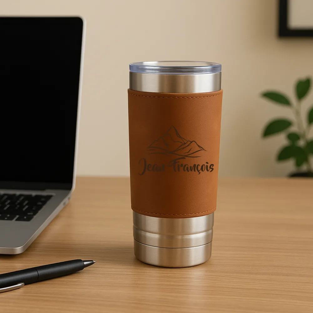 Gourde en cuir personnalisée - Montagne|Cadeaux.com New