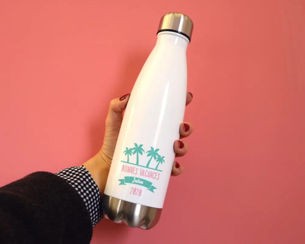 Gourde isotherme en inox personnalisable - Collection Été Palmier|Cadeaux.com Discount