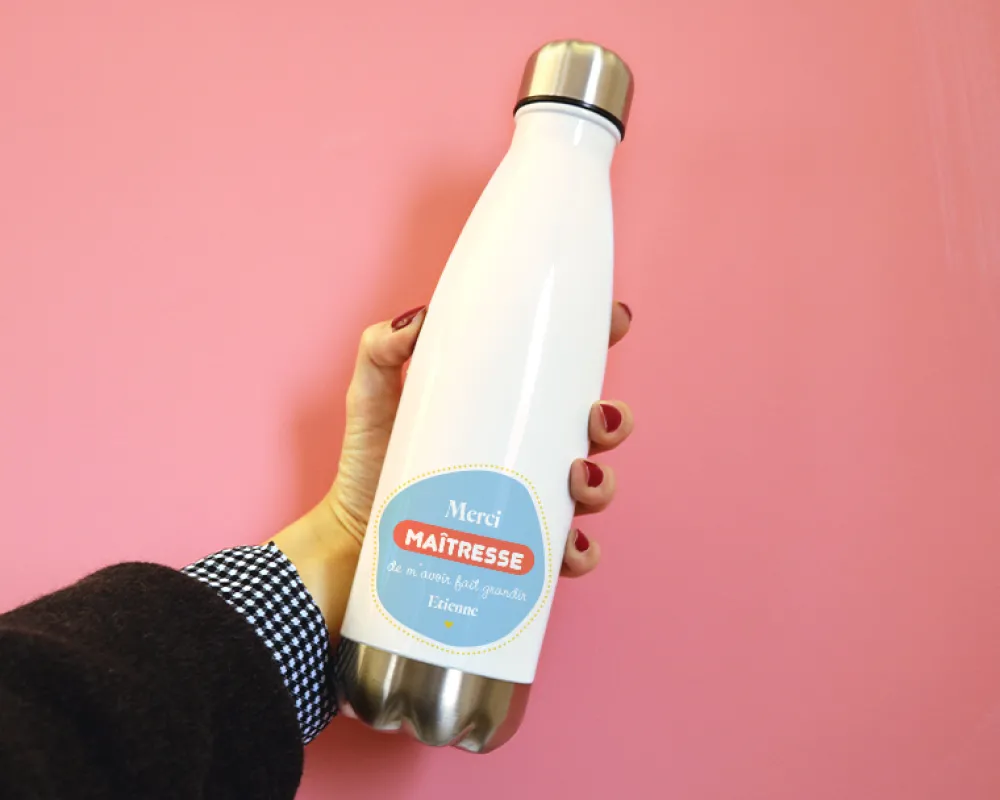 Gourde isotherme en inox personnalisable - L'Ecole est Finie|Cadeaux.com Discount