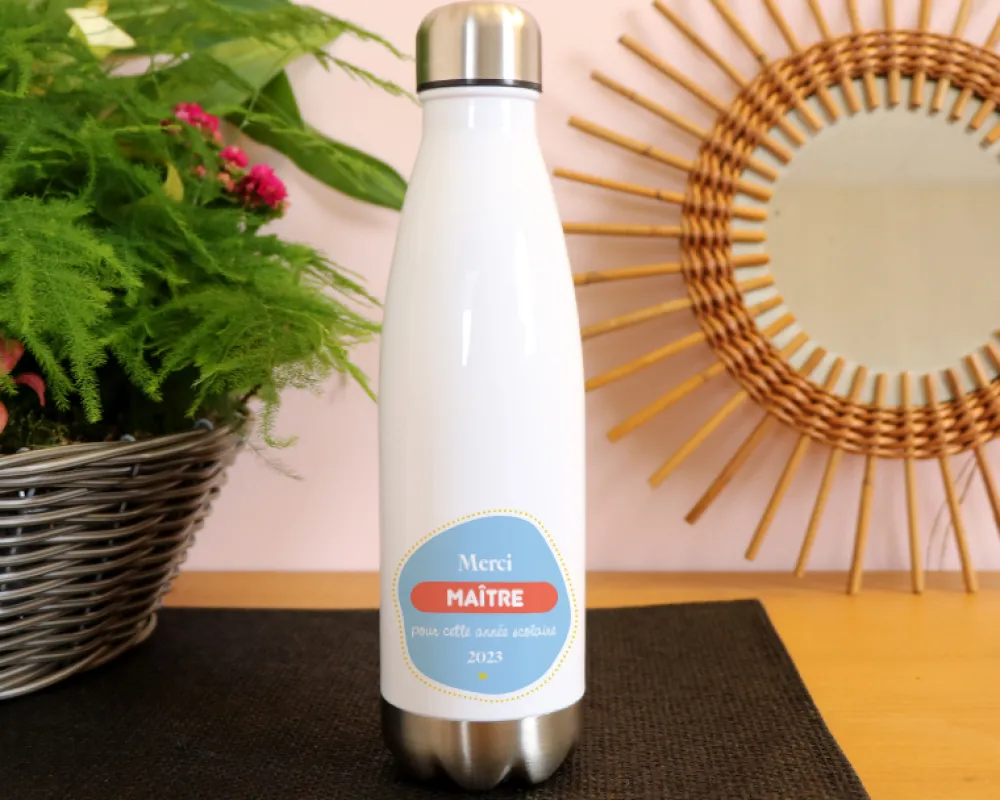 Gourde isotherme en inox personnalisable - L'Ecole est Finie|Cadeaux.com Discount