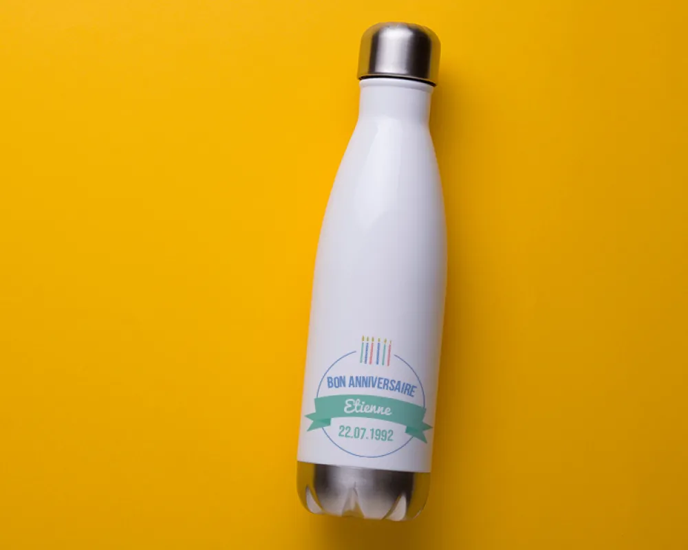 Gourde isotherme en inox personnalisable - Collection bougies d'anniversaire Homme|Cadeaux.com Outlet