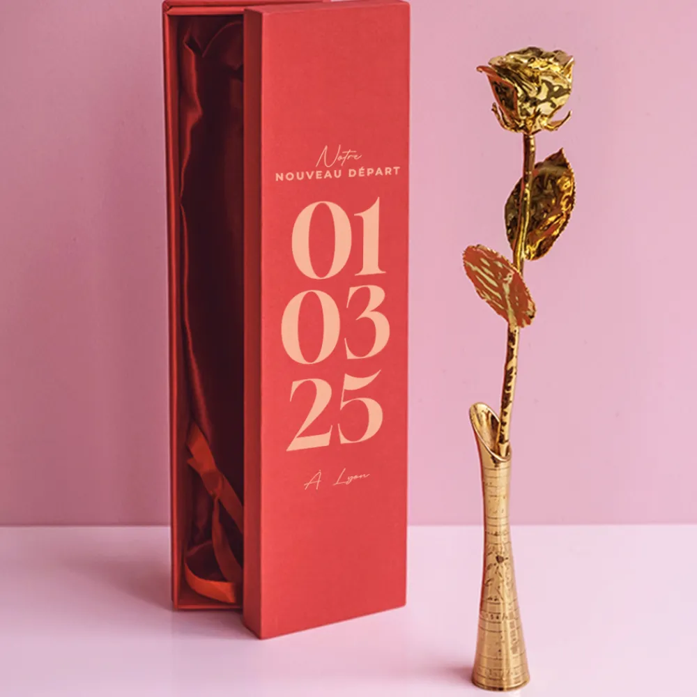 Grande rose en or dans son écrin personnalisable - Date Marquante|Cadeaux.com New