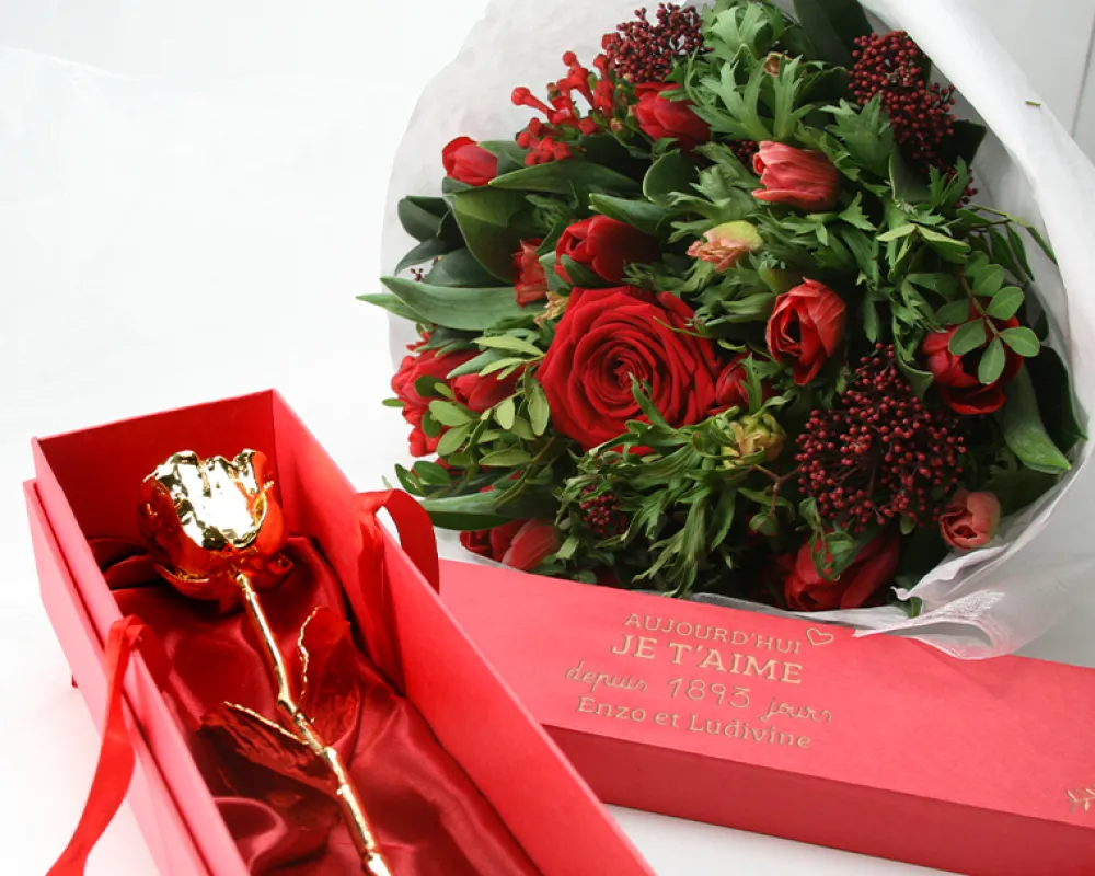 Grande rose en or dans son écrin personnalisable - Aujourd'hui je t'aime depuis|Cadeaux.com Best