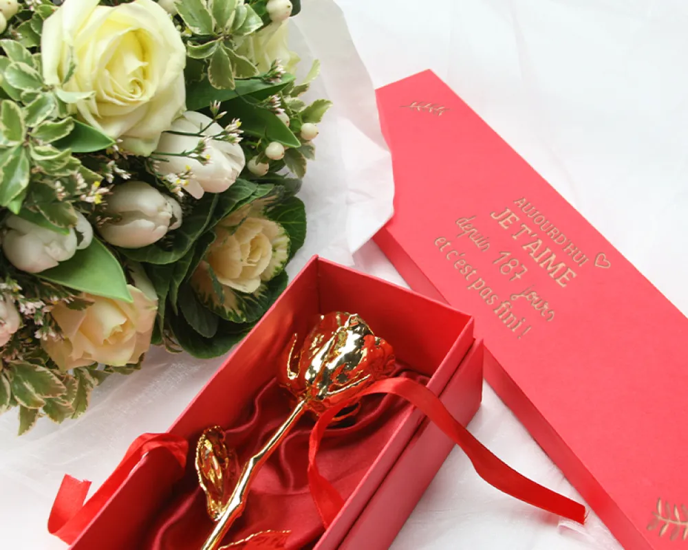 Grande rose en or dans son écrin personnalisable - Aujourd'hui je t'aime depuis|Cadeaux.com Best