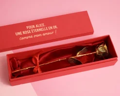 Grande rose en or dans son écrin personnalisable - Texte|Cadeaux.com Discount