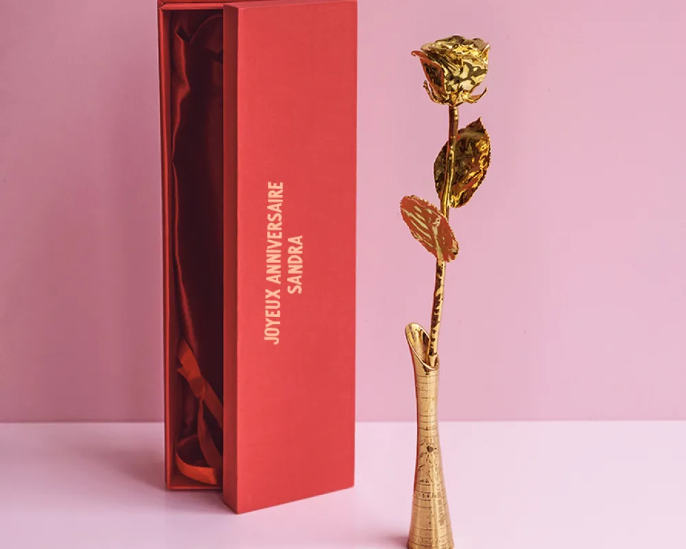 Grande rose en or dans son écrin personnalisable - Texte|Cadeaux.com Discount