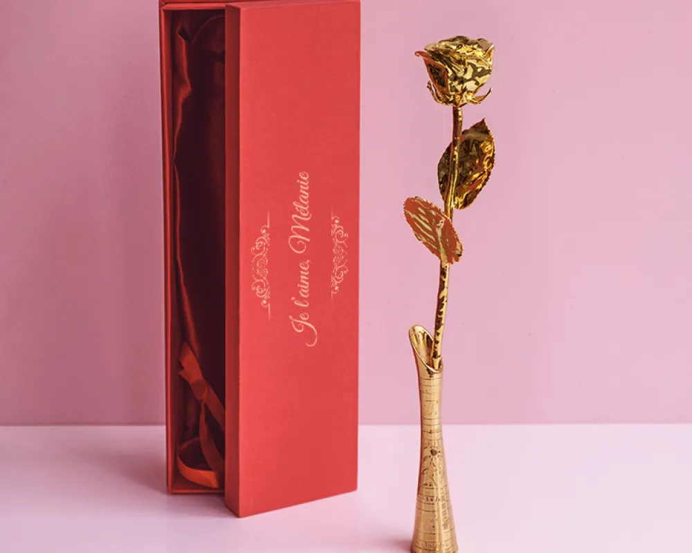 Grande rose en or dans son écrin personnalisable - Message|Cadeaux.com
