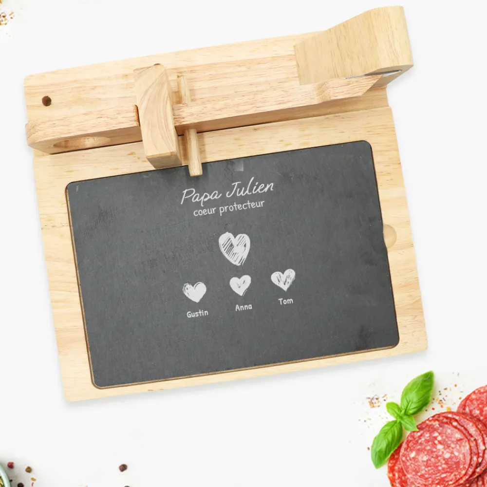 Guillotine à saucisson personnalisée - Papa et ses petits coeurs|Cadeaux.com Online