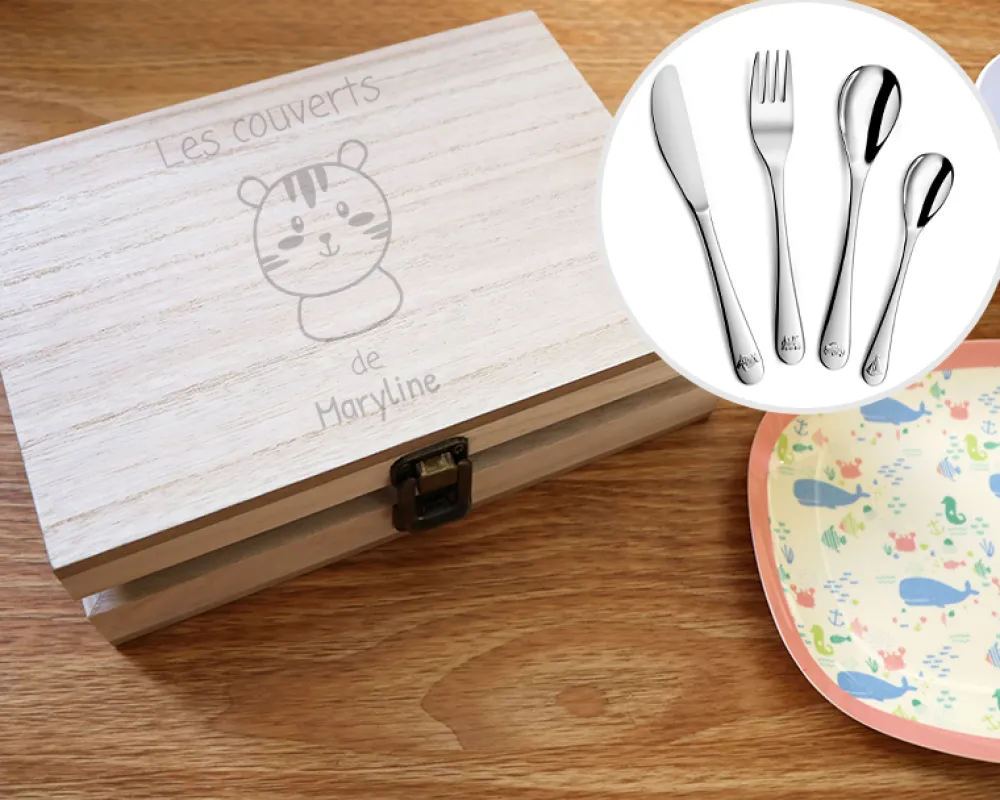 Kit couverts enfant gravé - Animaux|Cadeaux.com