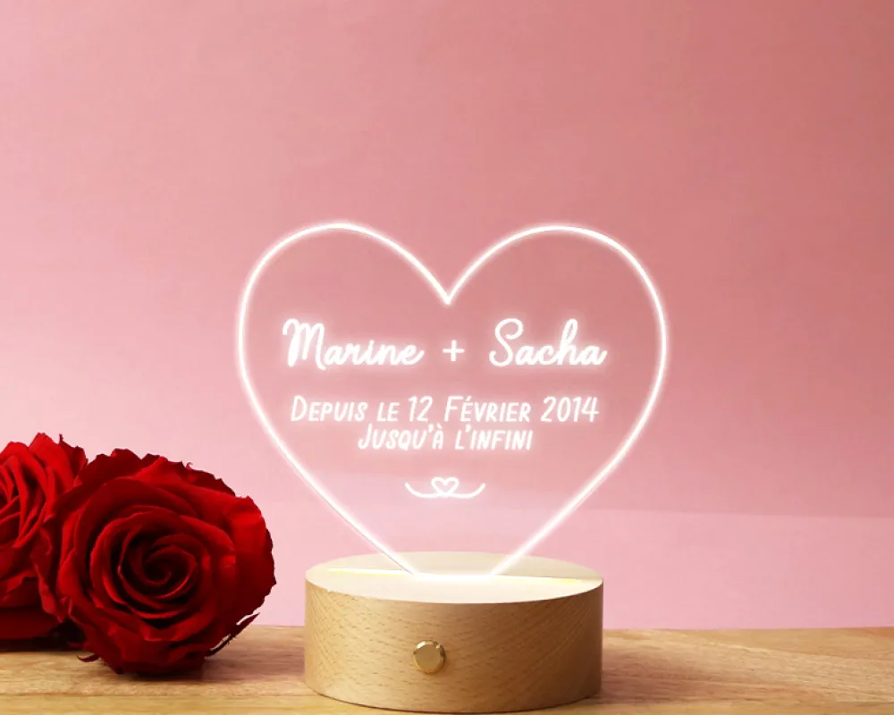 Lampe 3D personnalisée - Coeur|Cadeaux.com Discount