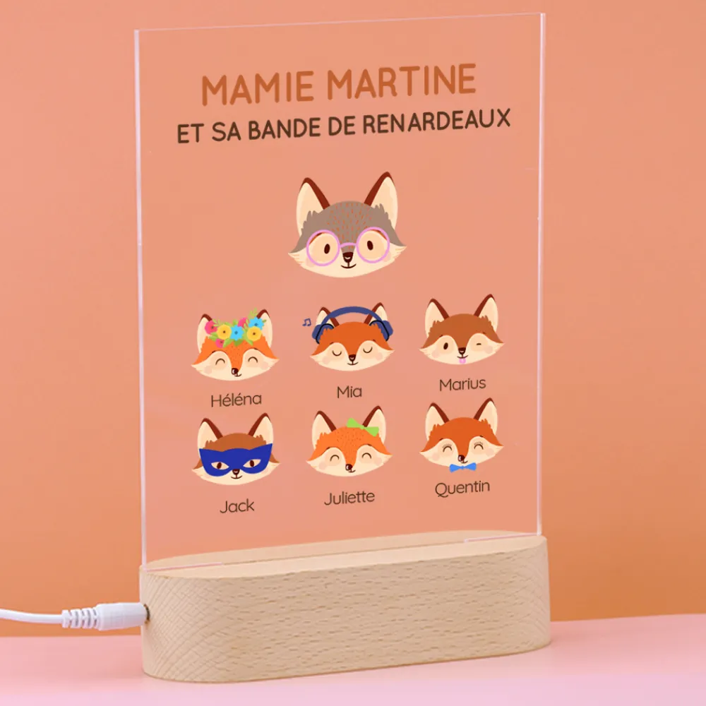 Lampe 3D personnalisée - Mamie Renard et sa meute|Cadeaux.com