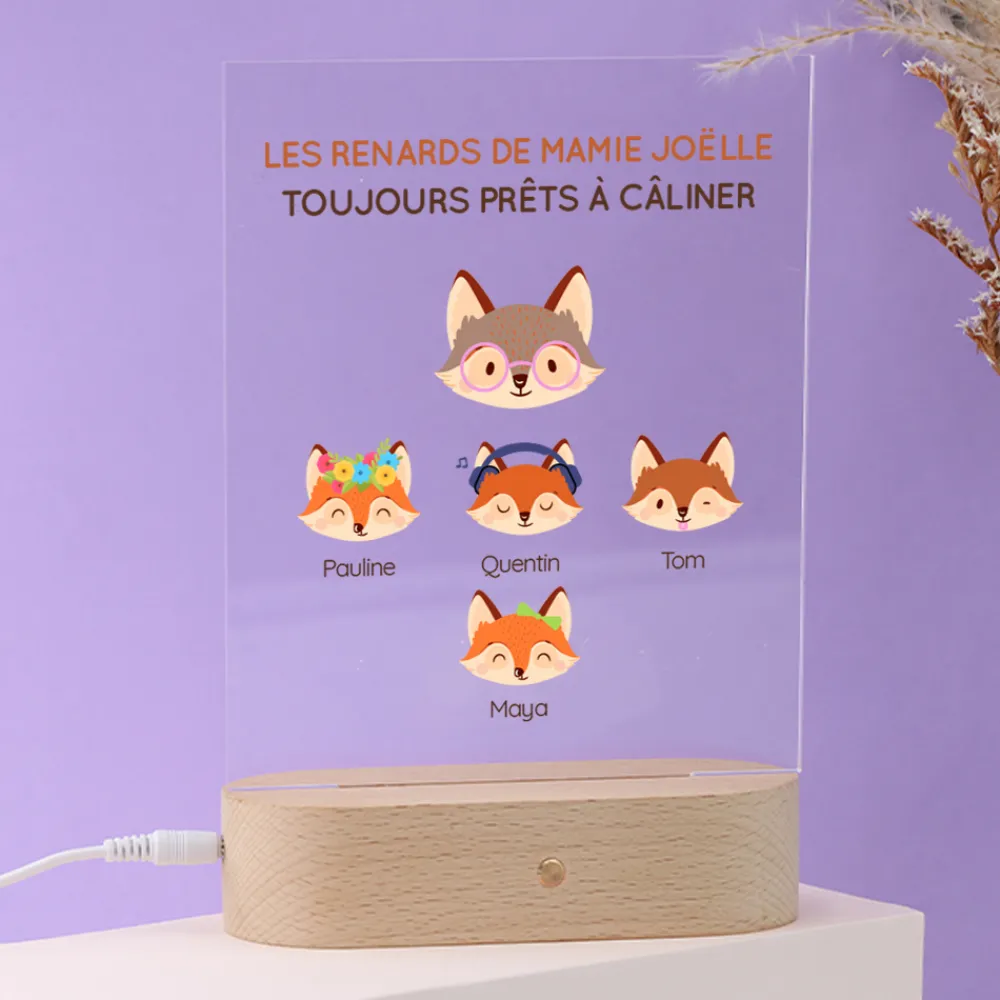 Lampe 3D personnalisée - Mamie Renard et sa meute|Cadeaux.com