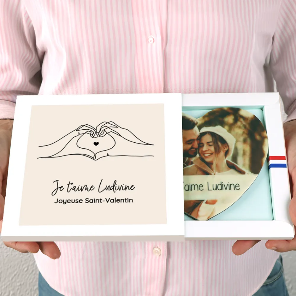 Maxi coeur chocolat personnalisé - Photo et dessin au trait|Cadeaux.com