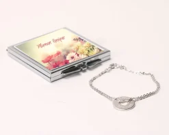 Miroir de sac Personnalisable - avec son bracelet double chaîne coeur|Cadeaux.com Hot