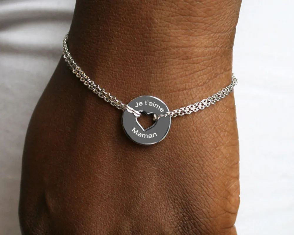 Miroir de sac Personnalisable - avec son bracelet double chaîne coeur|Cadeaux.com Hot