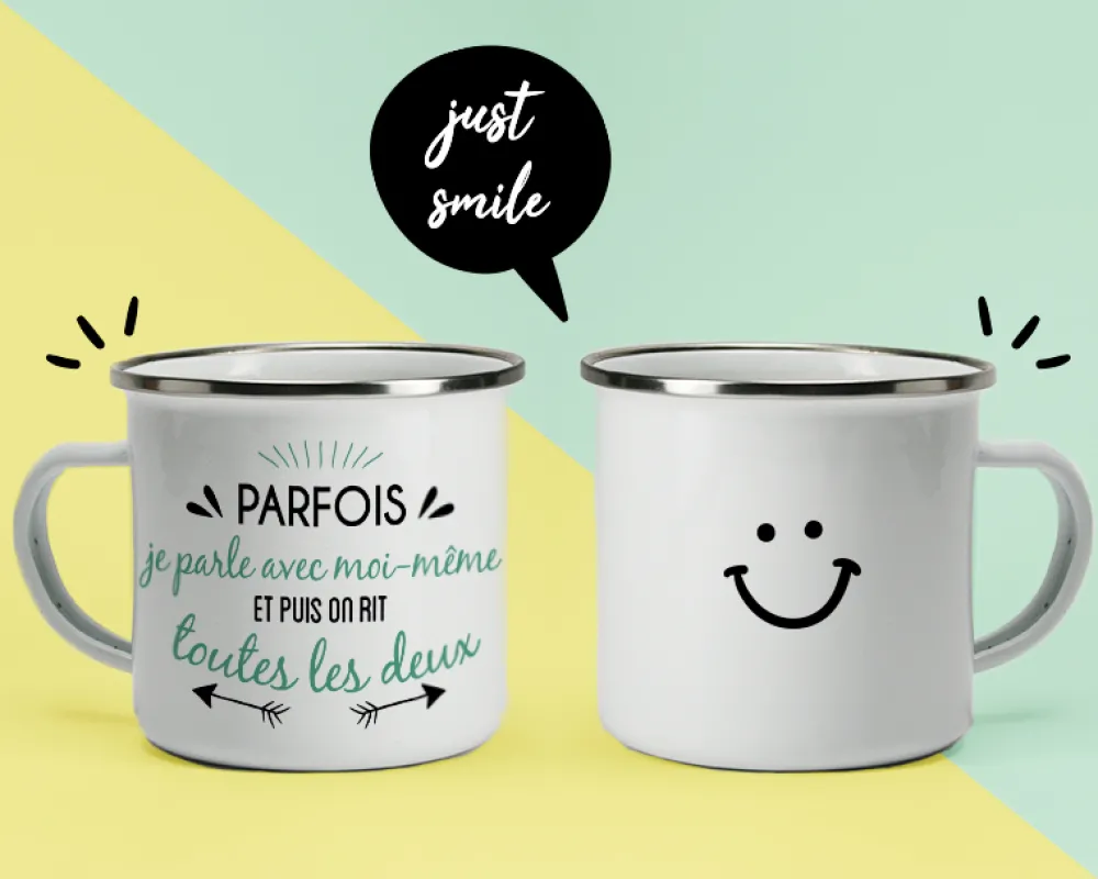 Mug émaillé personnalisé - Message positif|Cadeaux.com Outlet