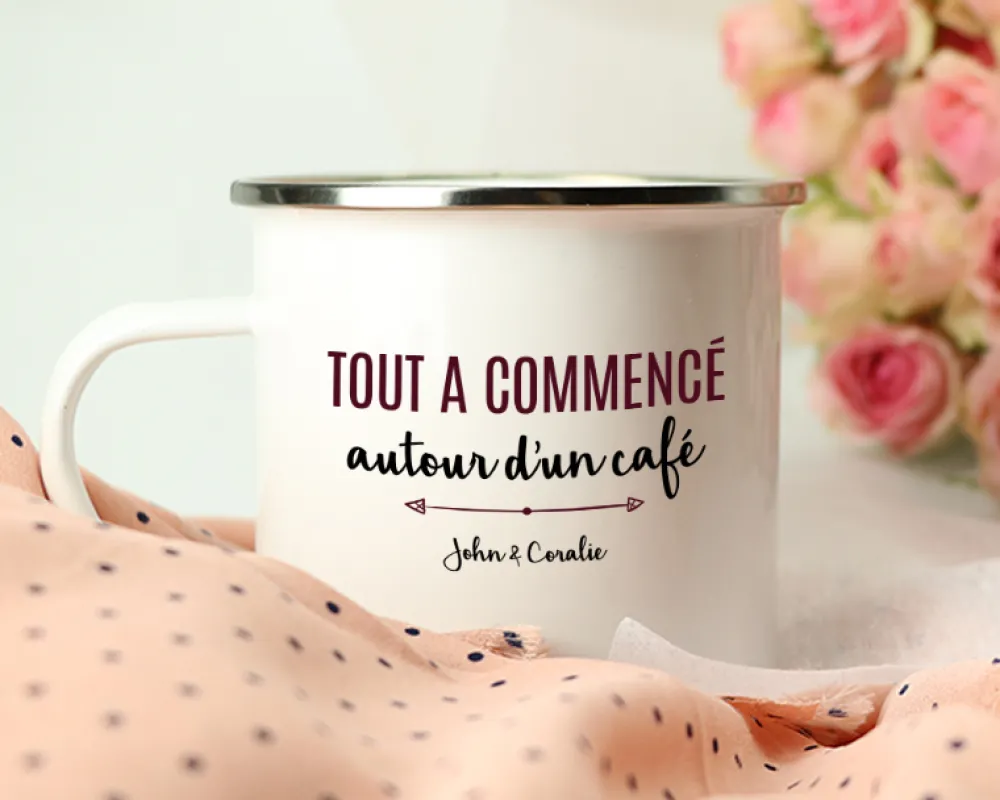 Mug émaillé personnalisé couple - Là où tout a commencé|Cadeaux.com Best