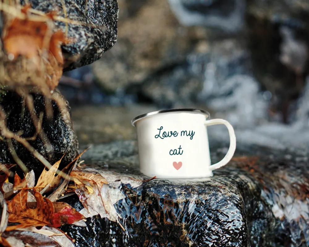 Mug émaillé personnalisé message - Chat|Cadeaux.com Outlet