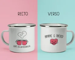 Mug émaillé personnalisé prénoms couple - Coeur|Cadeaux.com Best