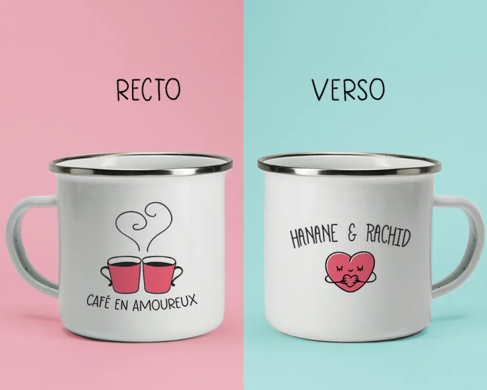 Mug émaillé personnalisé prénoms couple - Coeur|Cadeaux.com Best