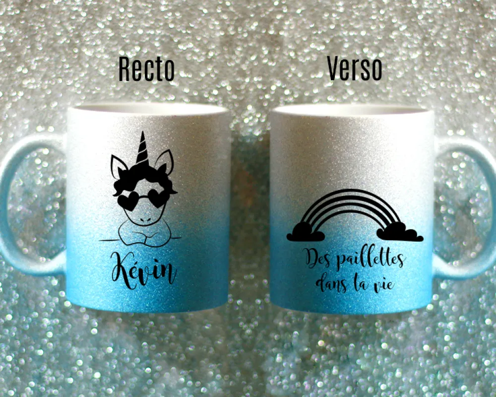 Mug personnalisé à paillettes - Licorne|Cadeaux.com