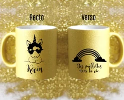 Mug personnalisé à paillettes - Licorne|Cadeaux.com