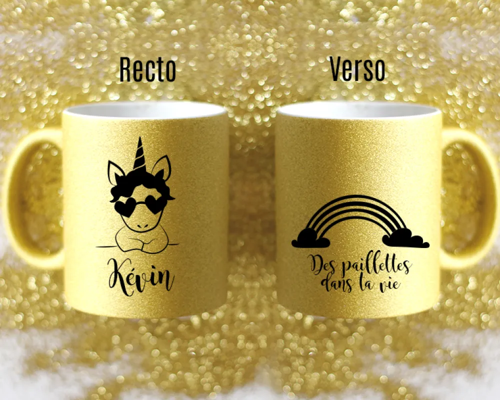 Mug personnalisé à paillettes - Licorne|Cadeaux.com